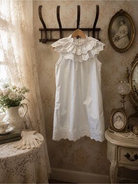 La Vie Rebecca Taylor White Eyelet Ruffle Collar Mini Dress Sz Small Cottagecore